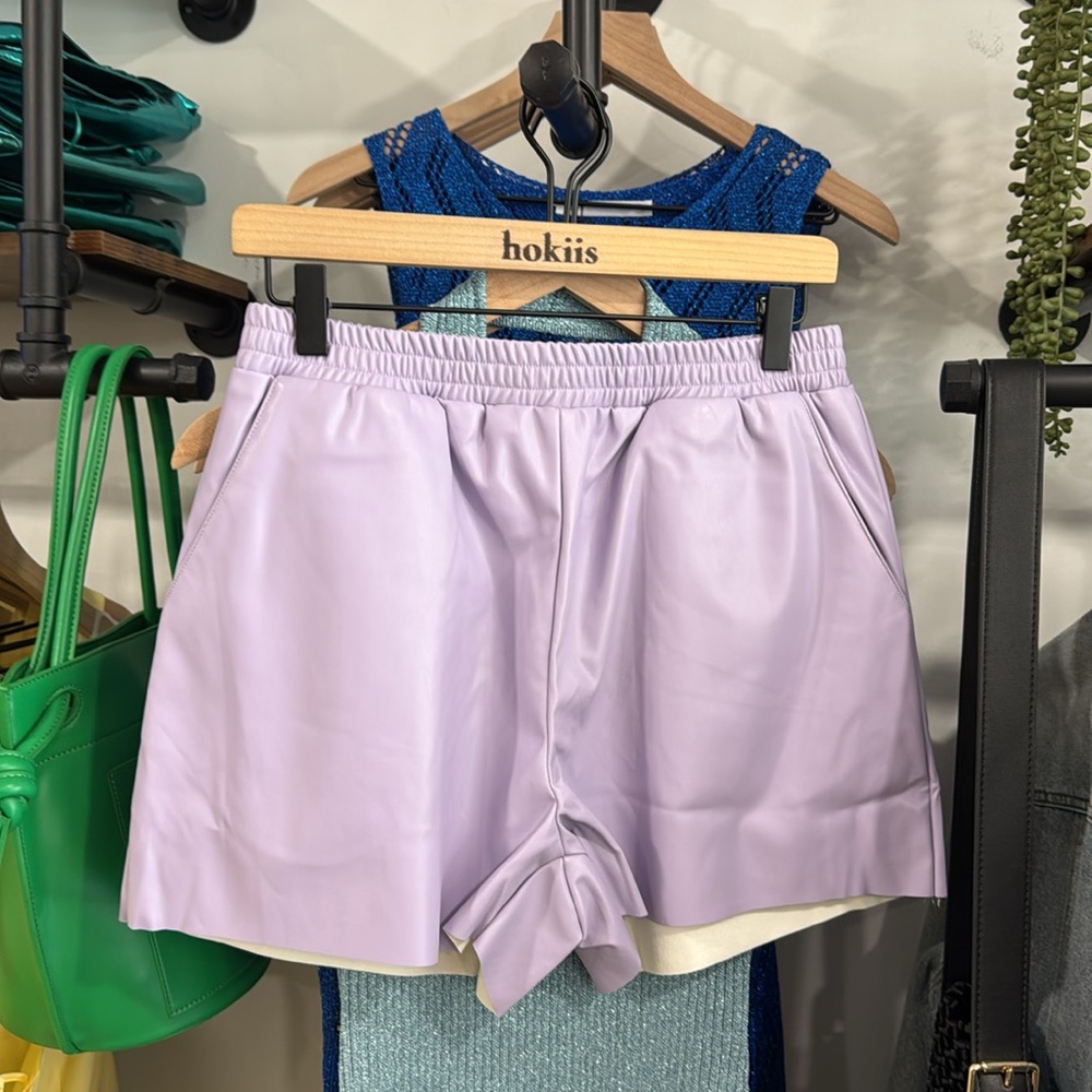 Lavender High-Waisted Vegan Leather Shorts - Picture 6 of 6